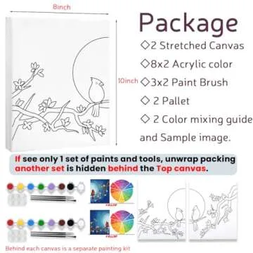 2 Pack Paint and Sip Canvas Painting Kit Pre Drawn Canvas for Painting for adults Stretched Canvas Couples Games Date Night Anniversary Gifts Couple Paint Party Supplies Favor(8x10)