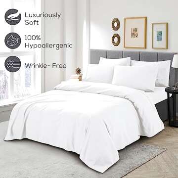 Mueller Luxury 6 Piece Queen Sheet Set - Ultra-Soft 1800 Series, Cooling & Breathable Hotel Quality Bed Sheets, Deep Pocket up to 16" - Hypoallergenic, Wrinkle-Resistant, Oeko-TEX, White