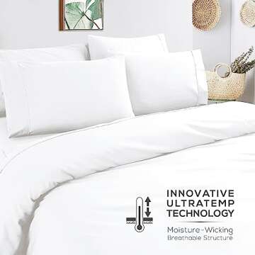 Mueller Luxury 6 Piece Queen Sheet Set - Ultra-Soft 1800 Series, Cooling & Breathable Hotel Quality Bed Sheets, Deep Pocket up to 16" - Hypoallergenic, Wrinkle-Resistant, Oeko-TEX, White