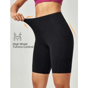 Ewedoos Biker Shorts Women Tummy Control Workout Shorts with 3 Pockets High Waisted Compression Gym Running Yoga Shorts Women Black