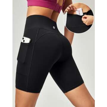 Ewedoos Biker Shorts Women Tummy Control Workout Shorts with 3 Pockets High Waisted Compression Gym Running Yoga Shorts Women Black