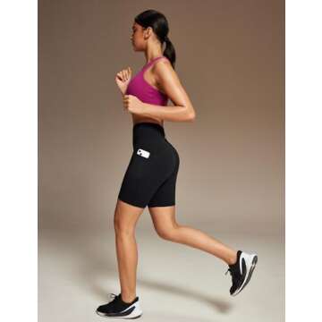 Ewedoos Biker Shorts Women Tummy Control Workout Shorts with 3 Pockets High Waisted Compression Gym Running Yoga Shorts Women Black