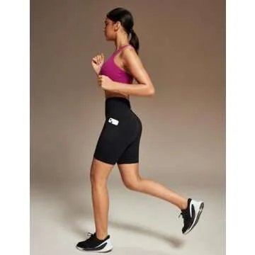 Ewedoos Biker Shorts Women Tummy Control Workout Shorts with 3 Pockets High Waisted Compression Gym Running Yoga Shorts Women Black