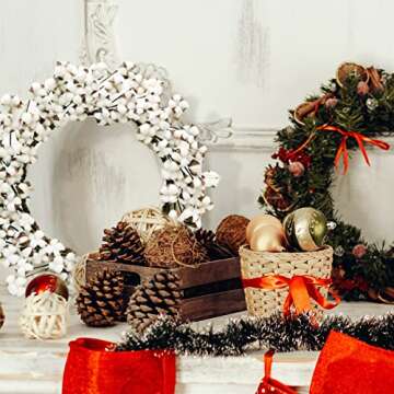 Real Cotton Wreath - 18"- 23" Adjustable Stems for Front Door Festival Hanging Decorations Welcome D...