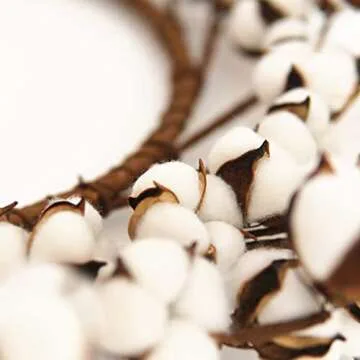 Real Cotton Wreath - 18"- 23" Adjustable Stems for Front Door Festival Hanging Decorations Welcome Decor Made from Natural White Cotton Flowers Bolls