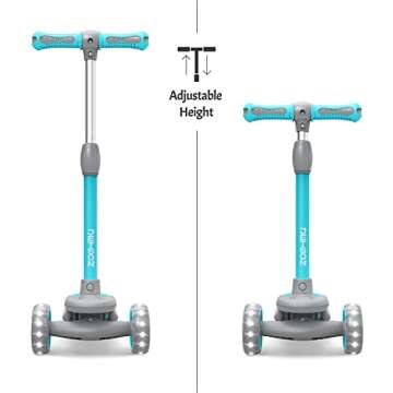 Jetson 3-Wheel Scooters - Gleam Kids Kick Scooter (Blue) - Three Wheel Push Scooter with Adjustable Height Handlebars - Ultra-Lightweight Design with High Visibility Wheels with Light Up LEDs