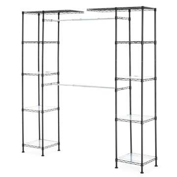 Amazon Basics Adjustable Expandable Metal Hanging Closet Storage Organizer Rack with Shelves, 57-80'...