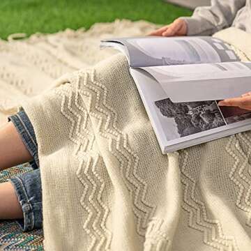 MIULEE Knitted Beige Throw Blanket Soft Sofa Knit Blanket for Couch 50 x 60 Inches, Solid Cozy Light...