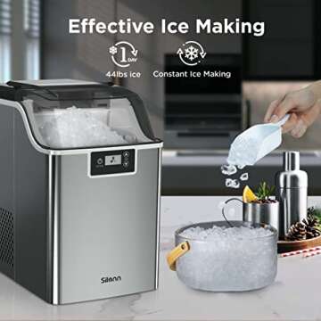 Silonn Compact Nugget Ice Maker - 44lbs/Day, Self-Cleaning Function, Portable
