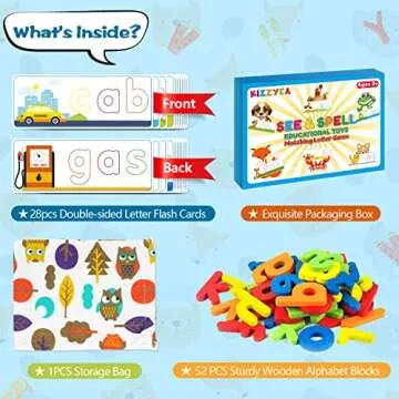 Learning Educational Toys for 2 3 4 5 6 Years Old Boys Girls, See & Spell Matching Letter Game with Alphabet Cards for Kids, Preschool CVC Word Builders Toy, Christmas Birthday Gifts for Age 2-4 4-6