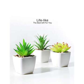 DuHouse Fake Succulents Plants Artificial Potted Faux Plant in Mini Square White Pots for Home Offic...