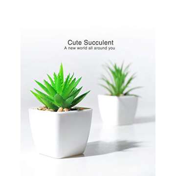 DuHouse Fake Succulents Plants Artificial Potted Faux Plant in Mini Square White Pots for Home Office Bathroom Desk Shelf Decor Set of 4(Green)