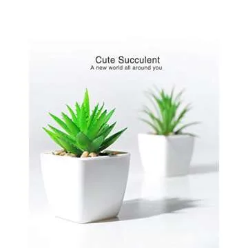 DuHouse Fake Succulents Plants Artificial Potted Faux Plant in Mini Square White Pots for Home Office Bathroom Desk Shelf Decor Set of 4(Green)