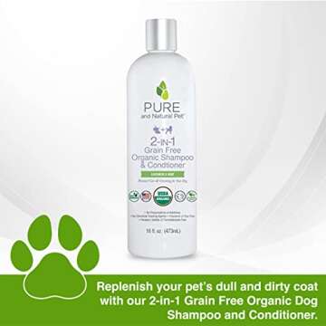 Pure and Natural Pet USDA Certified Organic 2-in-1 Grain Free Shampoo & Conditioner (Lavender & Mint...
