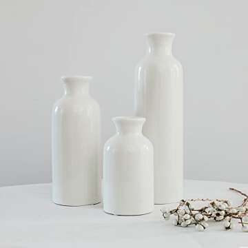 Aeruatiw Modern White Ceramic Vase Set 3 for Home Décor, Tall Boho Decorative Vases for Pampas Grass, Table Cream Vases Home Décor, Rustic Vases for Living Room, Entryway, Bookshelf, Mantel