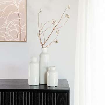 Aeruatiw Modern White Ceramic Vase Set 3 for Home Décor, Tall Boho Decorative Vases for Pampas Grass, Table Cream Vases Home Décor, Rustic Vases for Living Room, Entryway, Bookshelf, Mantel