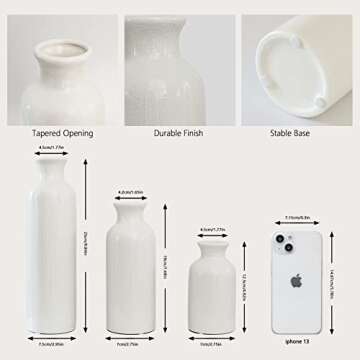 Aeruatiw Modern White Ceramic Vase Set 3 for Home Décor, Tall Boho Decorative Vases for Pampas Grass, Table Cream Vases Home Décor, Rustic Vases for Living Room, Entryway, Bookshelf, Mantel