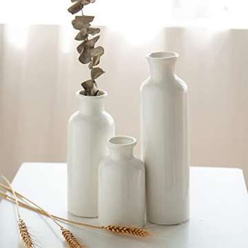 Aeruatiw Modern White Ceramic Vase Set 3 for Home Décor, Tall Boho Decorative Vases for Pampas Grass, Table Cream Vases Home Décor, Rustic Vases for Living Room, Entryway, Bookshelf, Mantel