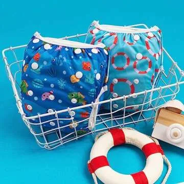 ALVABABY Swim Diapers 3pcs Baby & Toddler Snap One Size Reusable Adjustable Baby Boy 3SWY35