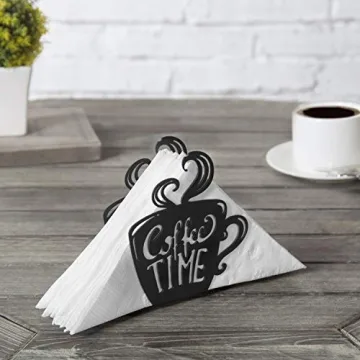 Chic MyGift Black Metal Napkin Holder for Coffee Lovers