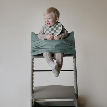 mushie Muslin Baby Bib | Soft Cotton for Infant Drips, Drools & Feedings | Adjustable Fit | 2 Pack (Olive Check/Natural Check)