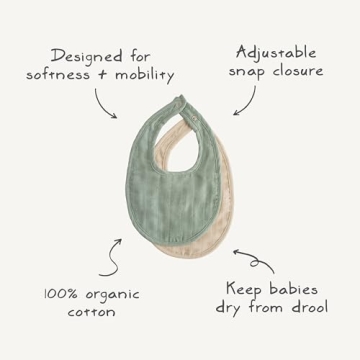mushie Muslin Baby Bib | Soft Cotton for Infant Drips, Drools & Feedings | Adjustable Fit | 2 Pack (Olive Check/Natural Check)