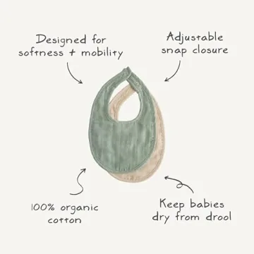 mushie Muslin Baby Bib | Soft Cotton for Infant Drips, Drools & Feedings | Adjustable Fit | 2 Pack (Olive Check/Natural Check)