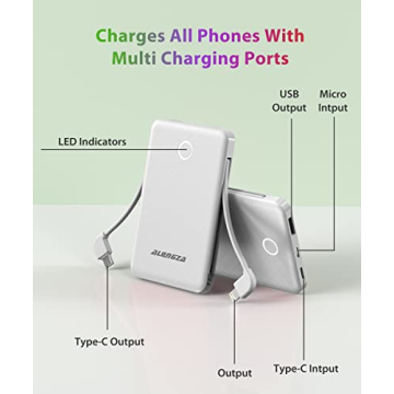 Alongza 6000mAh Slim Portable Power Bank with Cables