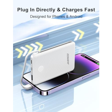 Alongza 6000mAh Slim Portable Power Bank with Cables