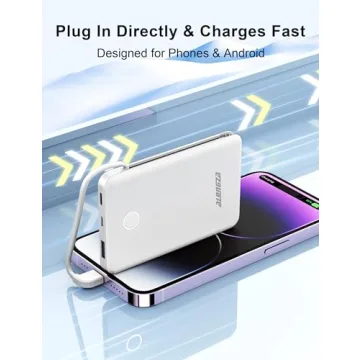 Alongza 6000mAh Slim Portable Power Bank with Cables
