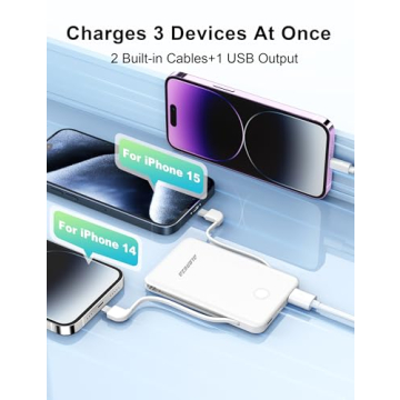 Alongza 6000mAh Slim Portable Power Bank with Cables