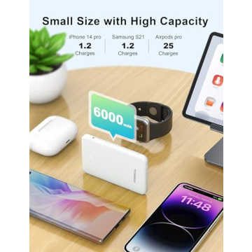 Alongza 6000mAh Slim Portable Power Bank with Cables