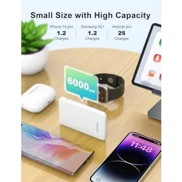 Alongza 6000mAh Slim Portable Power Bank with Cables