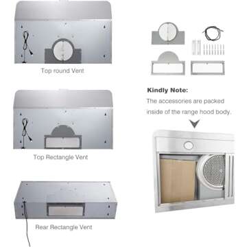EVRKITCH Range Hood 30inch, Under Cabinet Range Hood,Kitchen Vent Hood, Stainless Steel Kitchen Stove Vent Hood for Ducted, with Permanent stainless steel Filters