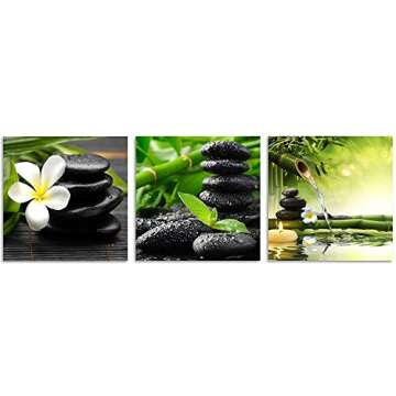 TutuBeer 3 Panel Zen Canvas Wall Art Still Life SPA Stone Green Bamboo White Frangipani Flower Pictu...
