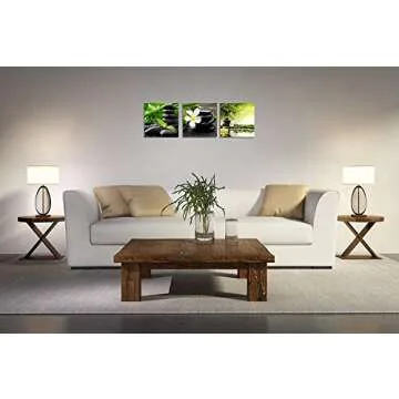 TutuBeer 3 Panel Zen Canvas Wall Art Still Life SPA Stone Green Bamboo White Frangipani Flower Pictures Prints on Canvas for Home Office Kitchen Wall Decor Stretched and Framed Each Panel 12x12inch