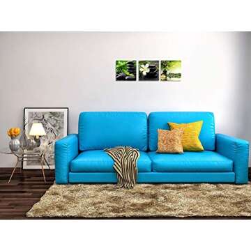 TutuBeer 3 Panel Zen Canvas Wall Art Still Life SPA Stone Green Bamboo White Frangipani Flower Pictures Prints on Canvas for Home Office Kitchen Wall Decor Stretched and Framed Each Panel 12x12inch