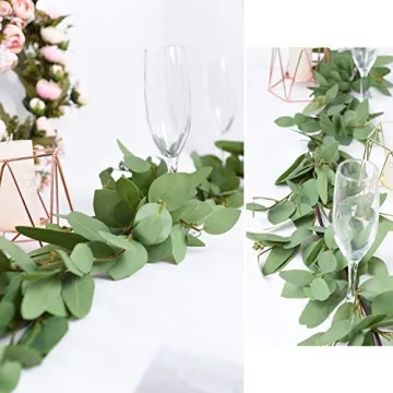 DearHouse 5.5Ft Seeded Eucalyptus Garland, Artificial Vines Faux Eucalyptus Leaves Table Garland Artificial Eucalyptus Garland Greenery Wedding Backdrop Arch Wall Decor