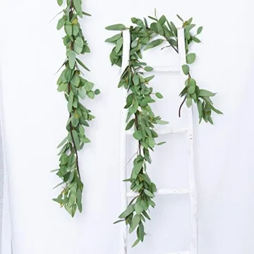 DearHouse 5.5Ft Seeded Eucalyptus Garland, Artificial Vines Faux Eucalyptus Leaves Table Garland Artificial Eucalyptus Garland Greenery Wedding Backdrop Arch Wall Decor