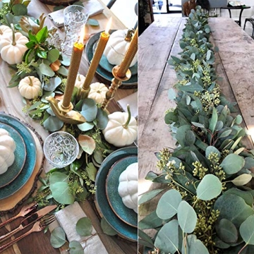 DearHouse 5.5Ft Seeded Eucalyptus Garland, Artificial Vines Faux Eucalyptus Leaves Table Garland Artificial Eucalyptus Garland Greenery Wedding Backdrop Arch Wall Decor