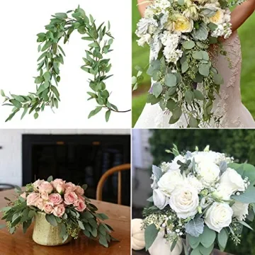 DearHouse 5.5Ft Seeded Eucalyptus Garland, Artificial Vines Faux Eucalyptus Leaves Table Garland Artificial Eucalyptus Garland Greenery Wedding Backdrop Arch Wall Decor