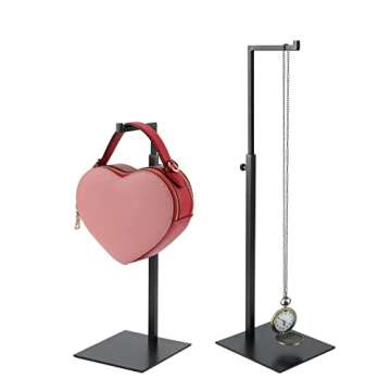 K KAIDIYIN Purse Display Stand - 2 Pack Solid Black Bag Display Rack Stands, Counter Adjustable Height Stainless Steel Purse Handbag Holder Display Stand