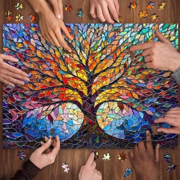 PICKFORU Stained Glass Puzzle Tree of Life 1000 Pieces