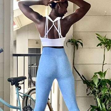 Aoxjox Women's Workout Ribbed Seamless Sports Bras Fitness Running Yoga Crop Tank Top (White, Large)