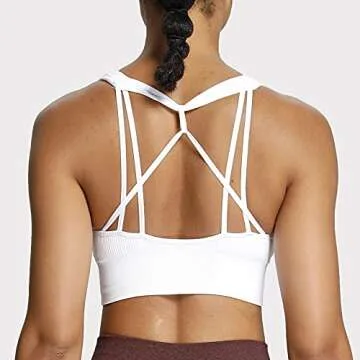 Aoxjox Women's Workout Ribbed Seamless Sports Bras Fitness Running Yoga Crop Tank Top (White, Large)