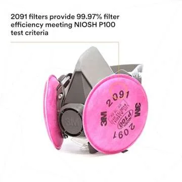 3M Half Facepiece Reusable Respirator Assembly Kit 6191, Size Small, P100, Lightweight, Comfortable, Easy to Adjust, Includes 2091 Particulate Filter, Welding, Soldering, Asbestos