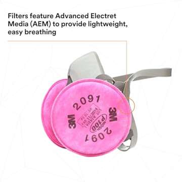 3M Half Facepiece Reusable Respirator Assembly Kit 6191, Size Small, P100, Lightweight, Comfortable, Easy to Adjust, Includes 2091 Particulate Filter, Welding, Soldering, Asbestos