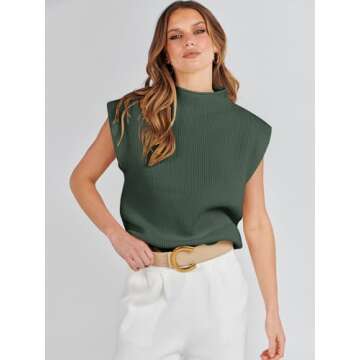 ANRABESS Women's Mock Neck Sleeveless Sweater Vest Casual Cap Sleeve Knit Pullover Tank Tops 2025 Sp...