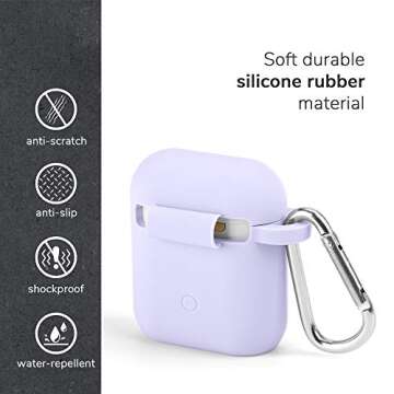 GMYLE Airpods Case Cover with Keychain, [Front LED Visible] Silicone Full Protective Wireless Charging Airpods Case Cover Skin Accessories kit Set Compatible for Apple AirPods 2 & 1 – Lavender Purple
