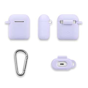 GMYLE Airpods Case Cover with Keychain, [Front LED Visible] Silicone Full Protective Wireless Charging Airpods Case Cover Skin Accessories kit Set Compatible for Apple AirPods 2 & 1 – Lavender Purple